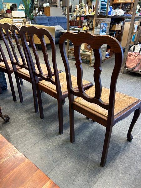 Set of 4 Vintage Wooden Chairs with Woven Rush Seats 178029.