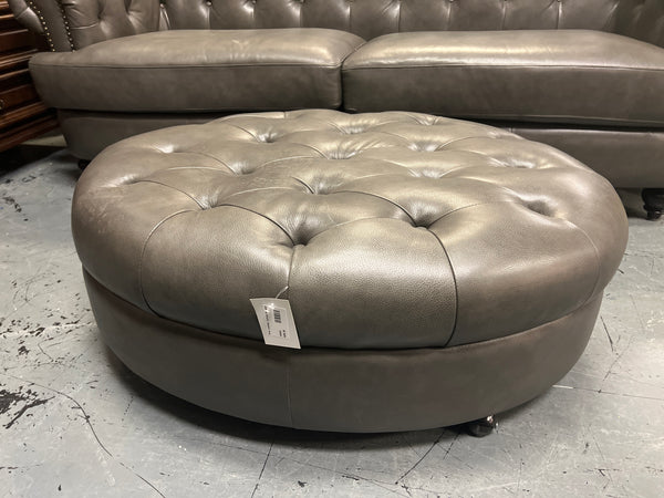 Grey Leather Tufted Ottoman (on wheels) 154451.