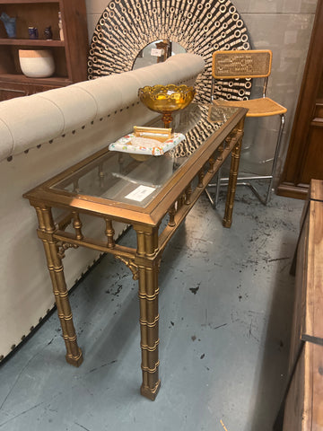 Vintage Glass Top Bamboo Table 174248.