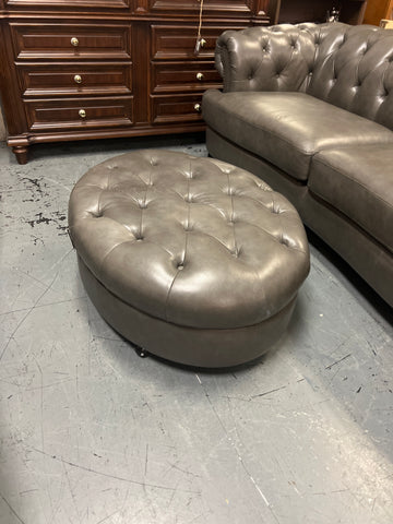 Grey Leather Tufted Ottoman (on wheels) 154451.