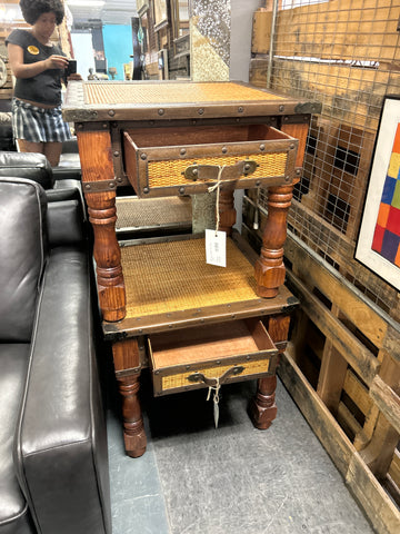 Rattan Leather Trim End Table 166772. (2 Available)