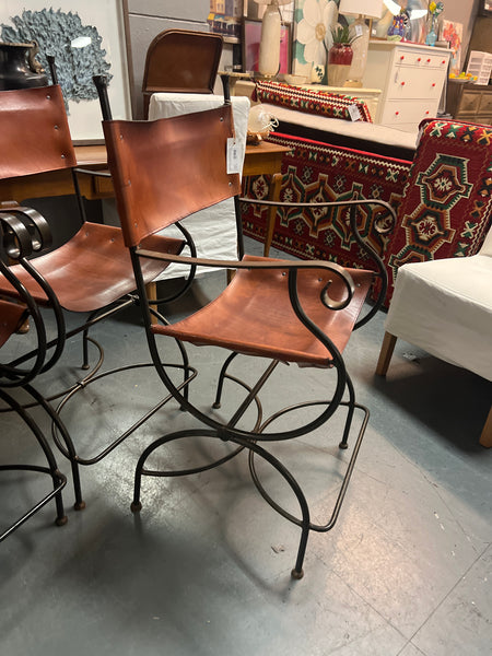 Set 3 Barstools Leather Seat 166946.