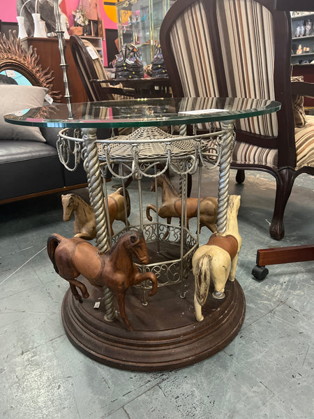 Vintage Carousel Glass Top Side Table 164871.
