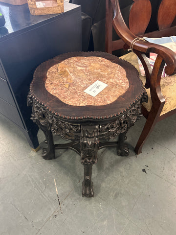 Antique Chinese Carved Wood Marble Top Side Table 169099.