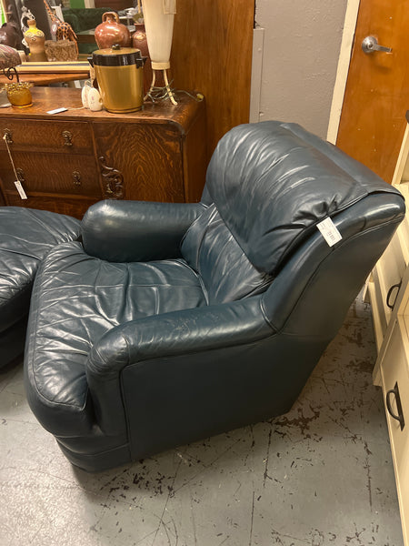 Blue Leather chair and ottoman 159534.