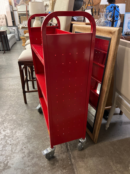 Red Rolling Bookcase Metal Cart - 152904.