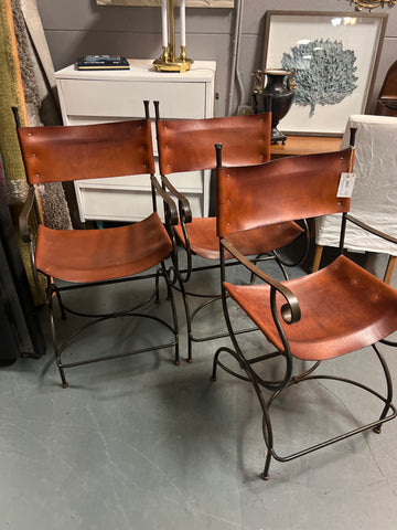 Set 3 Barstools Leather Seat 166946.