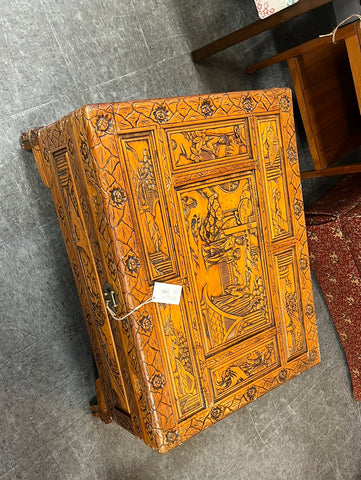 Post WW Veterans Asian Trunk Hand Carved Wood 143453.