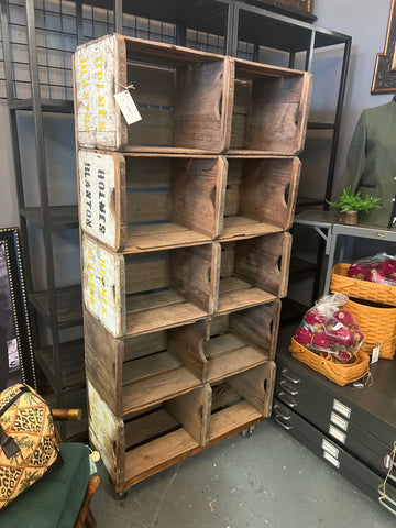 Antique Crate Bookcase on Wheels 170863.