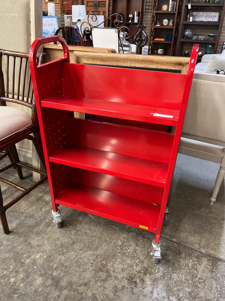 Red Rolling Bookcase Metal Cart - 152904.