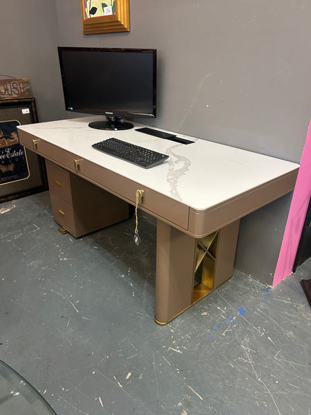 Sintered Stone Desk - Beige Rectangular 5 Drawers 177743.