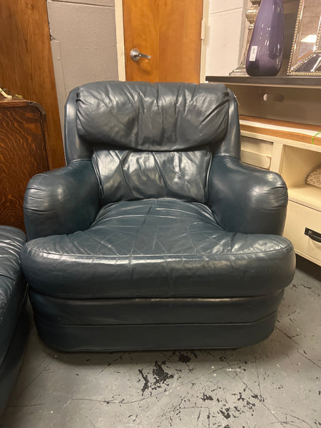 Blue Leather chair and ottoman 159534.