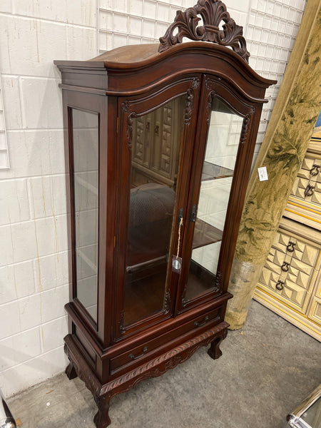 Carved Wood Glass Door Cabinet 153753.