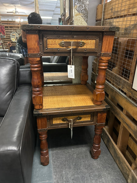 Rattan Leather Trim End Table 166772. (2 Available)