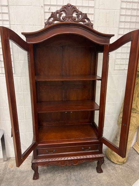 Carved Wood Glass Door Cabinet 153753.