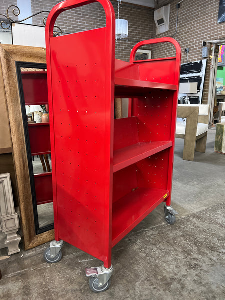 Red Rolling Bookcase Metal Cart - 152904.