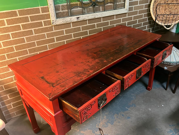 Red Vintage Asian Console Table/Desk 141217.