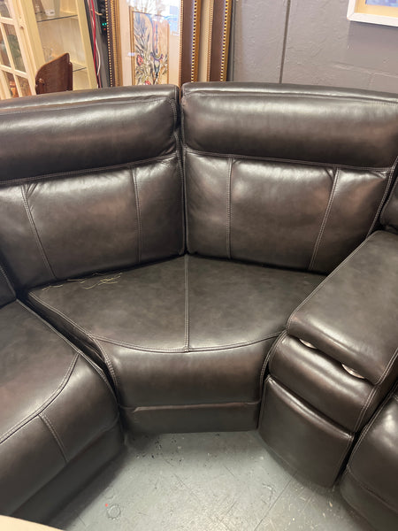 Leather Reclining Sectional Espresso/Grey w Chaise and Charger Ports | 154642.