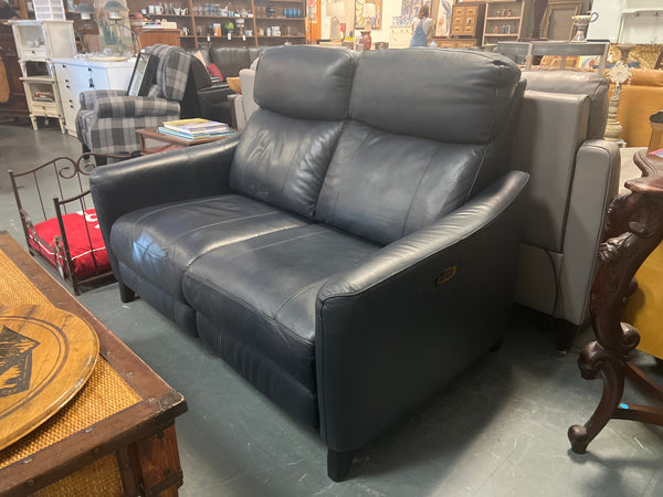 Blue Leather Electric Reclining Loveseat 168231.