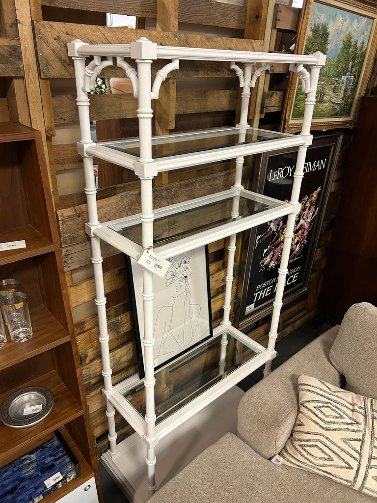 White Bamboo Shelf w/ Glass Shelves 177817.