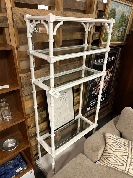 White Bamboo Shelf w/ Glass Shelves 177817.