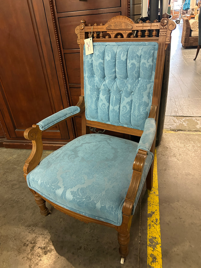 Victorian Carved Wood Chair - Blue Fabric 177816.