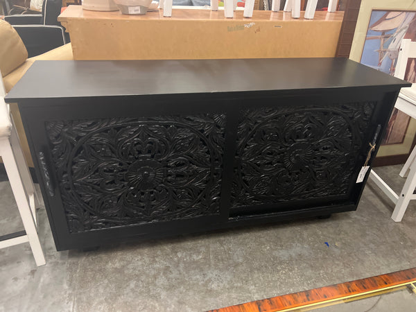 Black Carved Wood Console (168296.)