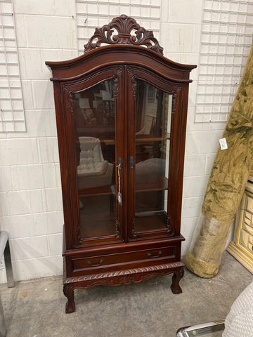 Carved Wood Glass Door Cabinet 153753.