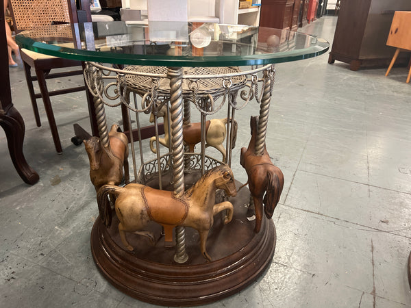 Vintage Carousel Glass Top Side Table 164871.