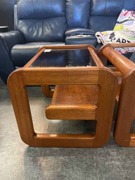 MCM Glass Top Side Table Set of 2 - Lou Hodges 165403.