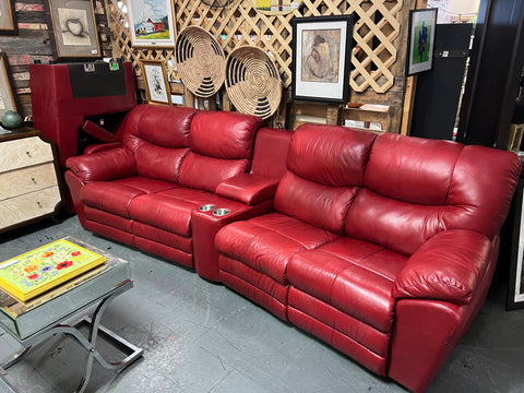 Red Leather Theater Chairs 4 Seatwr w/ 3 Center consoles 146812.