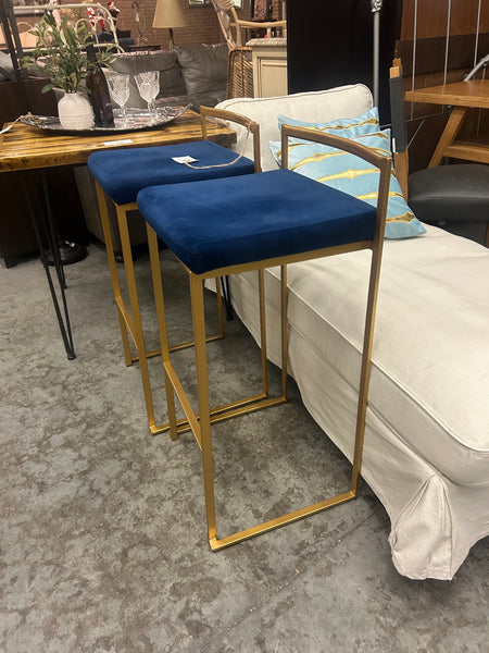 Gold/ Blue Velvet Bar Stools Set of 2 169072.