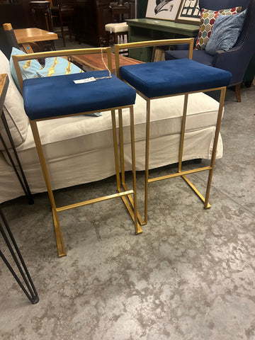 Gold/ Blue Velvet Bar Stools Set of 2 169072.
