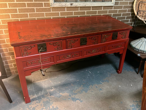 Red Vintage Asian Console Table/Desk 141217.