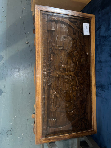 Carved Wood Table w/ Glass 167322.