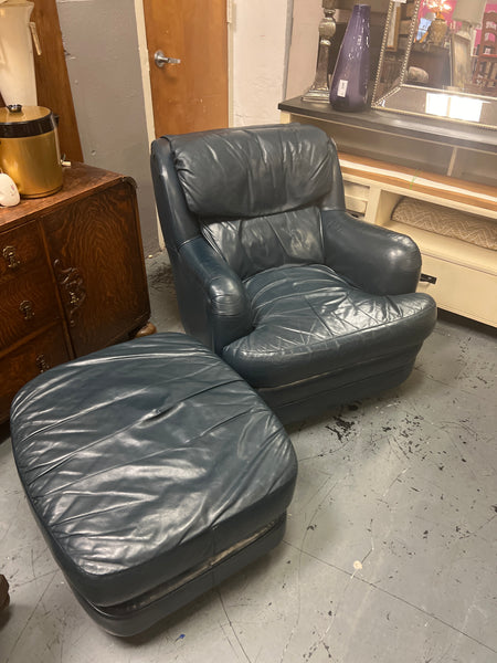 Blue Leather chair and ottoman 159534.