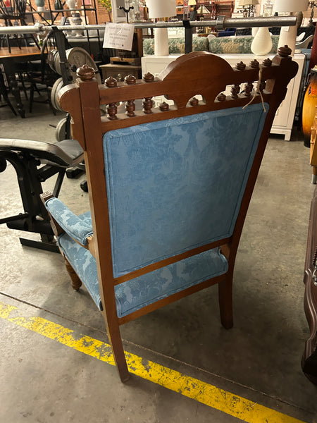 Victorian Carved Wood Chair - Blue Fabric 177816.