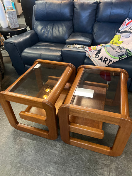 MCM Glass Top Side Table Set of 2 - Lou Hodges 165403.