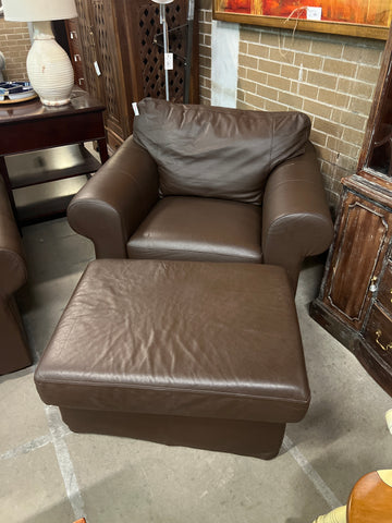 Brown Leather Chair + Ottoman 169845.