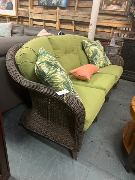 Wicker Patio Sofa Green Cushion 166243.