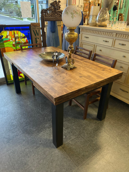 Butcher Block Dining Table + 6 Chairs + 2 Extensions 154528.