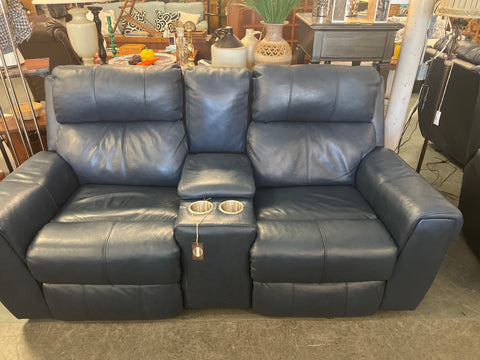 Blue Leather Recliner Loveseat 160377.