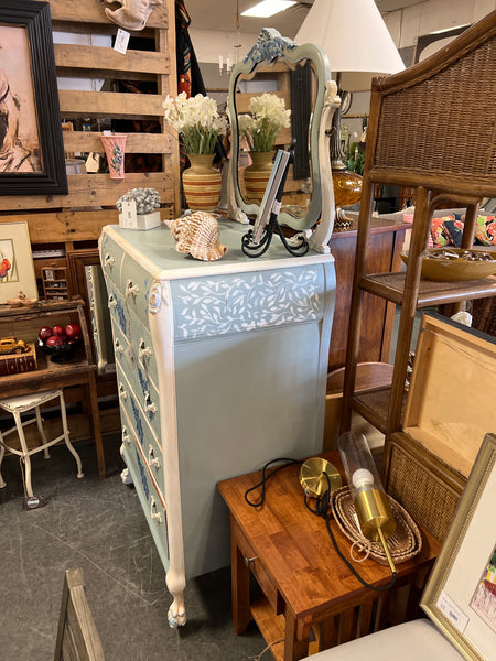 Blue Hand painted Chest of Drawers w/ Mirror Wallace furniture 152331.