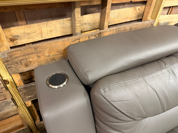 6 Seater Leather Grey/ Taupe Sectional w/ 2 electric recliners + wireless chargers 165360.