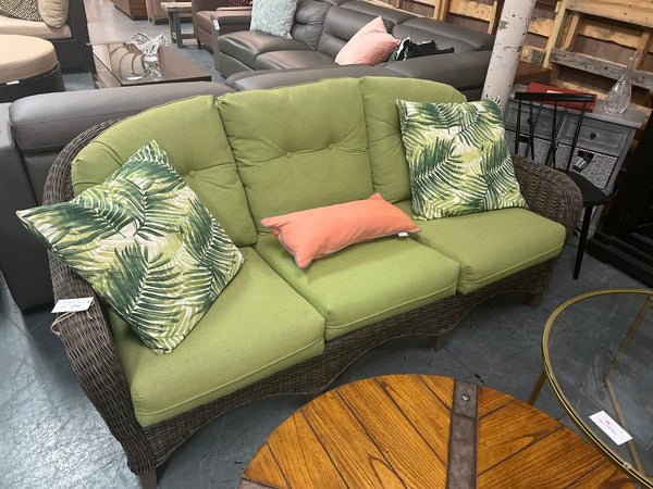 Wicker Patio Sofa Green Cushion 166243.