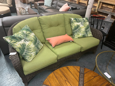 Wicker Patio Sofa Green Cushion 166243.