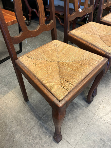 Set of 4 Vintage Wooden Chairs with Woven Rush Seats 178029.