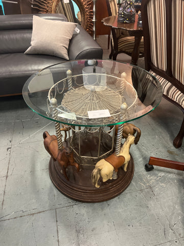 Vintage Carousel Glass Top Side Table 164871.