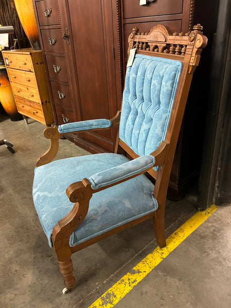 Victorian Carved Wood Chair - Blue Fabric 177816.