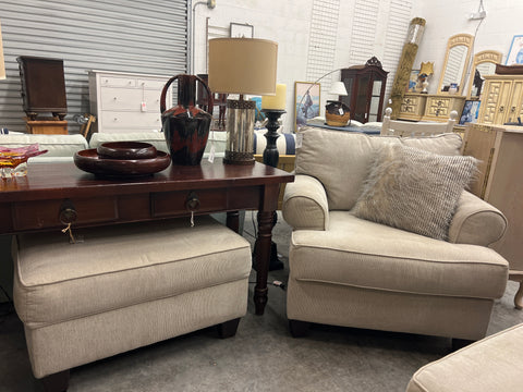 Contemporary Beige Microfiber Chair and Ottoman 153756.